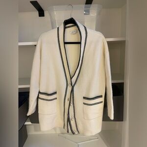 Urban Revivo cozy  White Cardigan with Black Trim